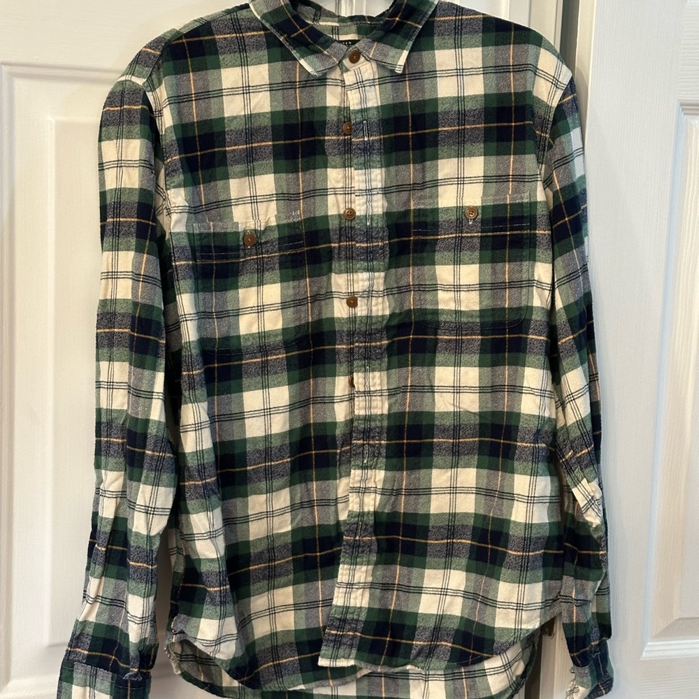J Crew Mercantile men’s Plaid navy/green Button-Down flannel Shirt size large